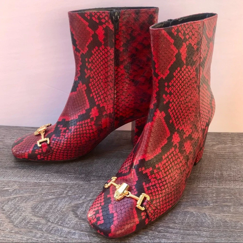 Cavalli Class Red Python Block Heel Boots - Picture 4 of 9